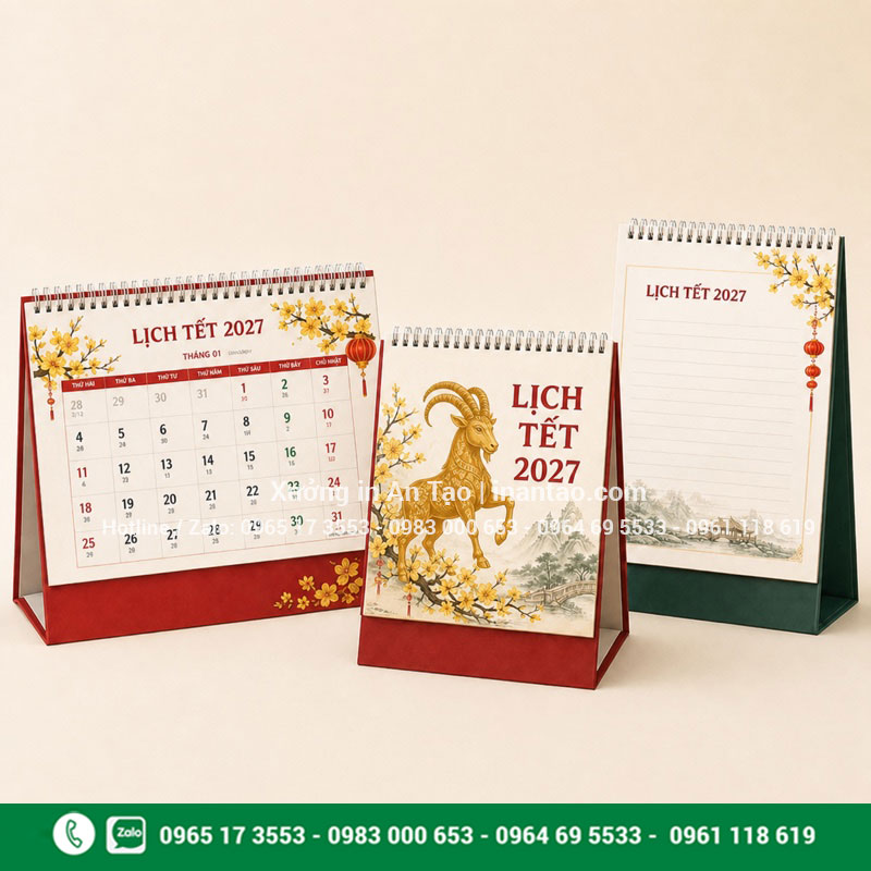 Các kiểu lịch để bàn phổ biến năm 2027 Các mẫu lịch để bàn ngang dọc và có ô ghi chú năm 2027