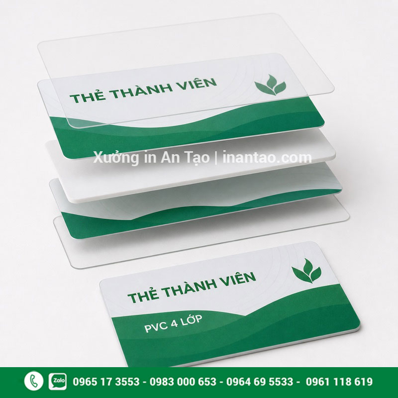 Cấu tạo thẻ nhựa PVC 4 lớp Cấu tạo in thẻ nhựa PVC 4 lớp và màng bảo vệ bề mặt