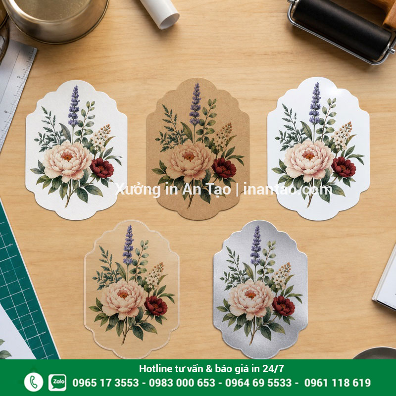 Các chất liệu in decal phổ biến theo nhu cầu So sánh chất liệu in decal giấy kraft nhựa trong và xi bạc