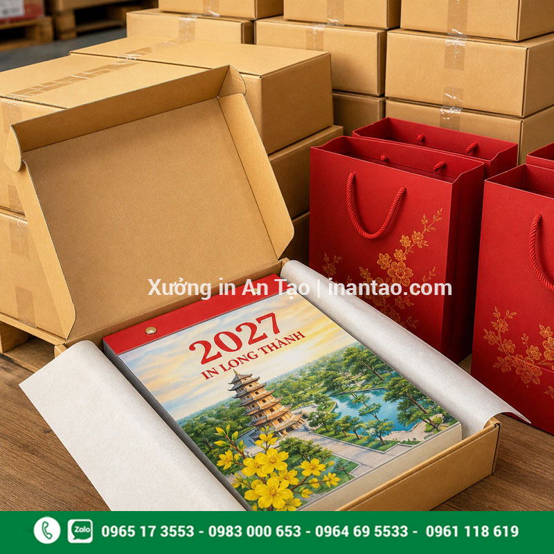 Đóng gói lịch bloc thành phẩm Lịch bloc được đặt trong hộp bảo vệ và chuẩn bị giao hàng