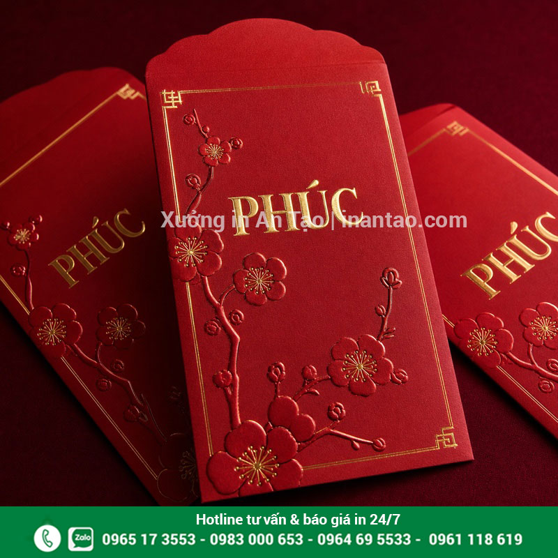Gia công bao lì xì cao cấp sau in Mẫu in bao lì xì ép kim dập nổi UV và cán mờ