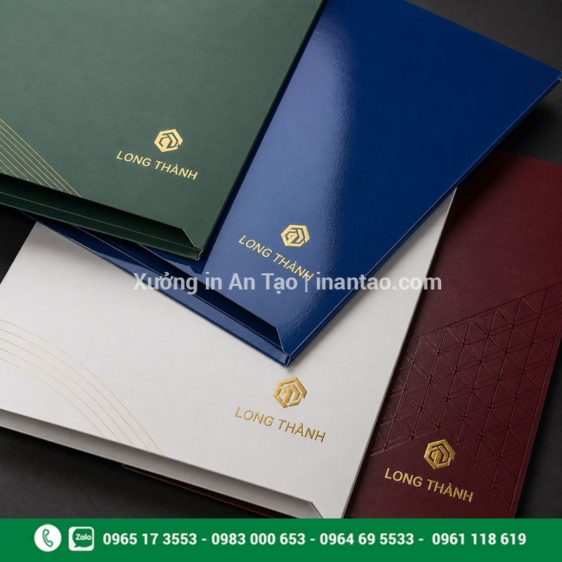 Các kiểu gia công in bìa folder cao cấp Gia công in bìa folder với cán mờ cán bóng ép kim và UV
