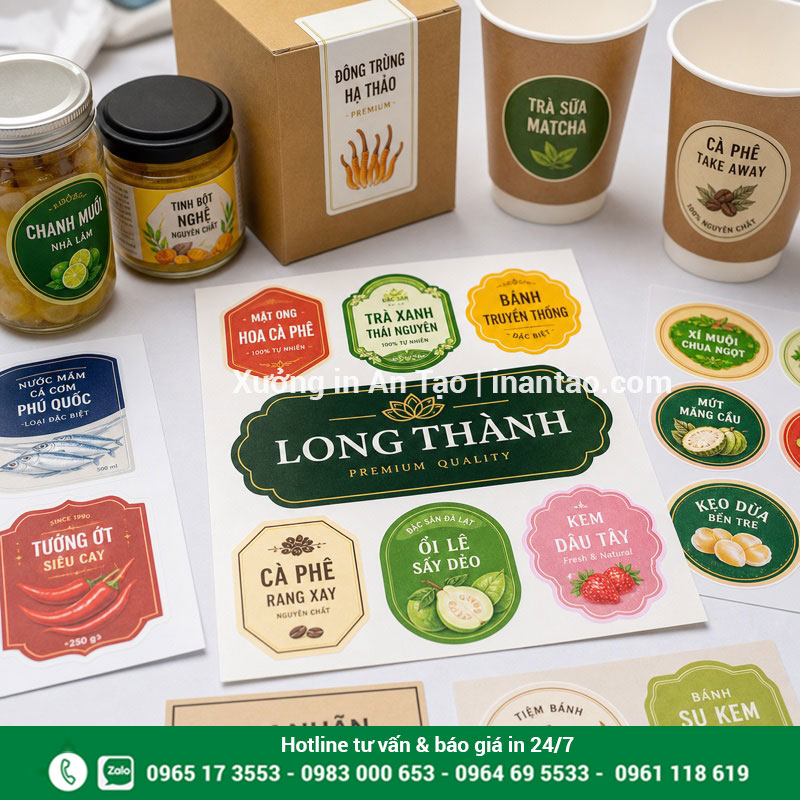 In decal theo yêu cầu tại inlongthanh.com Mẫu in decal tem nhãn hoàn thiện tại Xưởng In Nhanh Long Thành