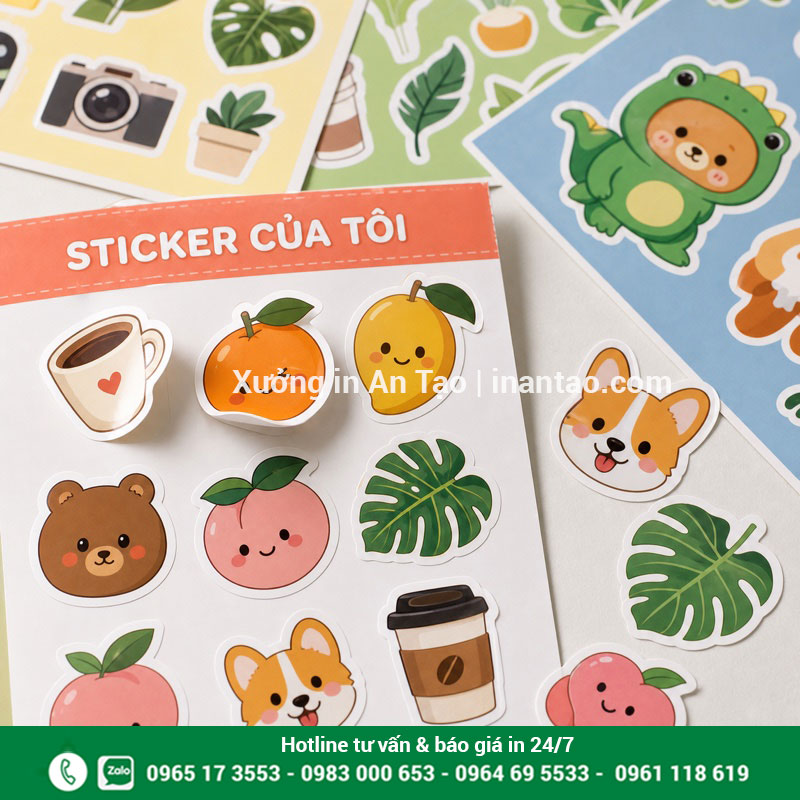 Mẫu in decal sticker bế demi sắc nét In decal sticker nhiều hình bế theo đường viền