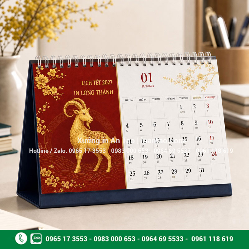 Mẫu in lịch để bàn đẹp tại In Long Thành In lịch để bàn Tết 2027 thiết kế hoàn chỉnh tại In Long Thành