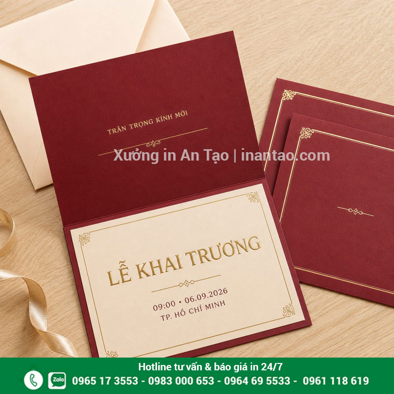 In thiệp theo yêu cầu cho lễ khai trương tại TP.HCM