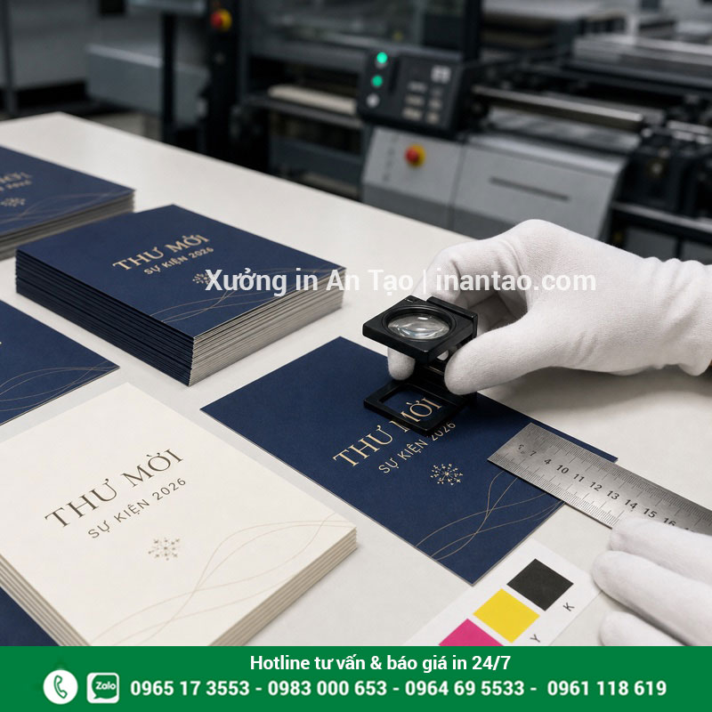 Kiểm tra thành phẩm in thiệp mời tại xưởng