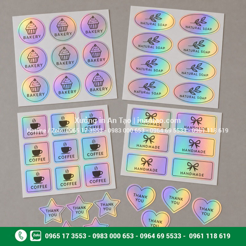 Các mẫu decal 7 màu in logo phổ biến Mẫu decal 7 màu in logo hình tròn oval vuông và chữ nhật