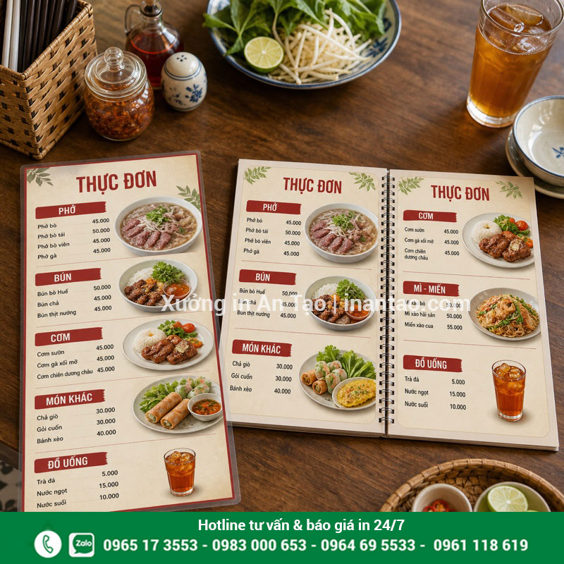 Mẫu in menu nhà hàng rẻ đẹp tại In Long Thành Mẫu in menu nhà hàng giá rẻ có bố cục món ăn rõ ràng