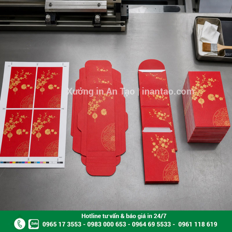 Quy trình sản xuất tại xưởng in bao lì xì Quy trình in bao lì xì từ in bế dán đến kiểm tra
