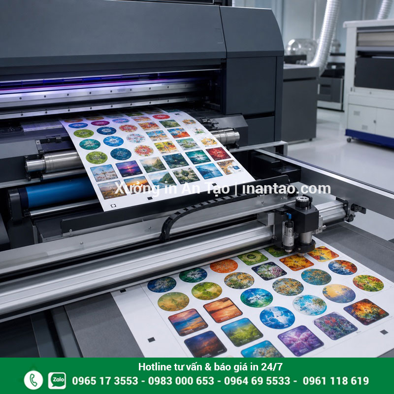 Quy trình in decal và bế theo đường viền Máy in decal lấy liền kết hợp cắt bế tự động