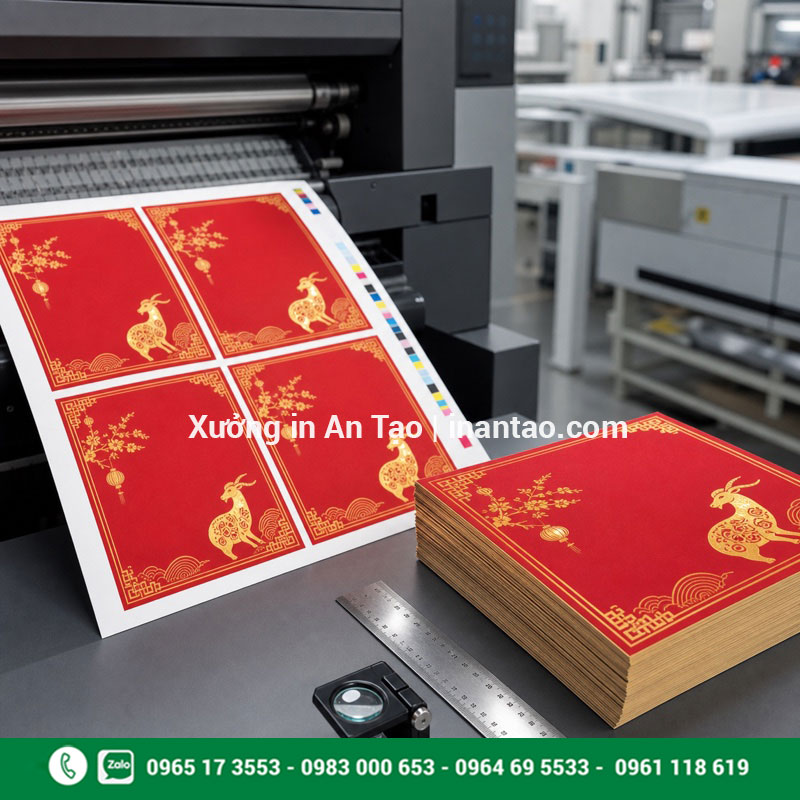 Sản xuất và kiểm tra in thiệp chúc Tết Quy trình in thiệp chúc Tết và kiểm tra màu tại xưởng