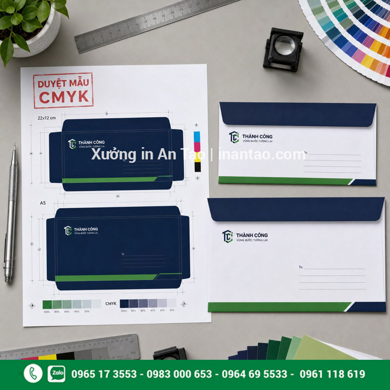 Thiết kế và duyệt mẫu bao thư theo yêu cầu Duyệt mẫu thiết kế in bao thư công ty theo hệ màu CMYK