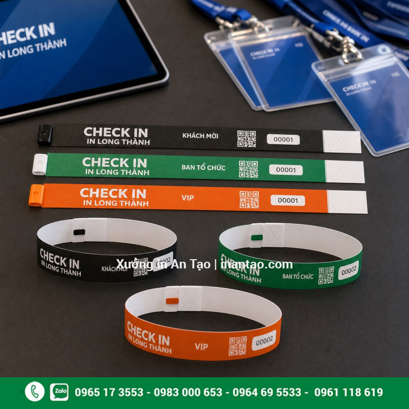 Mẫu vòng tay giấy check in có mã QR Vòng tay check in sự kiện in mã QR và số thứ tự