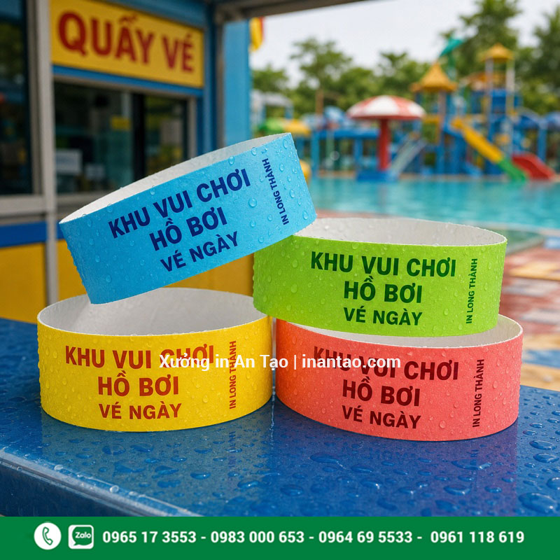 Vòng tay giấy khu vui chơi hồ bơi phân màu vé In vòng đeo tay khu vui chơi và hồ bơi chống nước