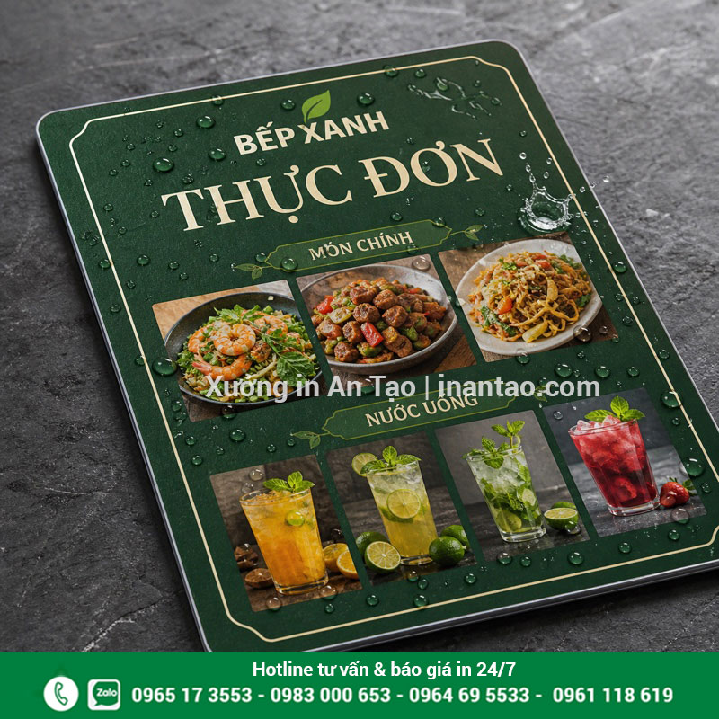Cấu tạo menu nhựa PVC in màu và ép hoàn thiện Cận cảnh cấu tạo menu nhựa pvc có bề mặt chống nước