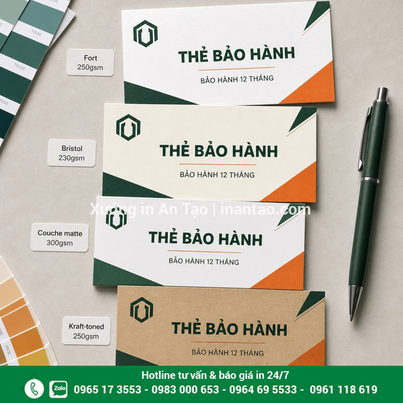 Chất liệu in thẻ bảo hành Fort Bristol và Couche So sánh chất liệu giấy khi in thẻ bảo hành theo yêu cầu
