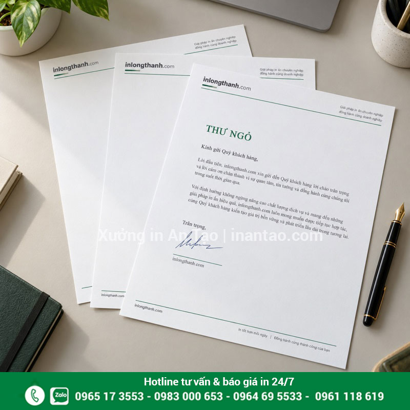Mẫu giấy tiêu đề A4 thiết kế hoàn chỉnh Mẫu in giấy tiêu đề A4 với nhận diện xanh và nội dung thư ngỏ