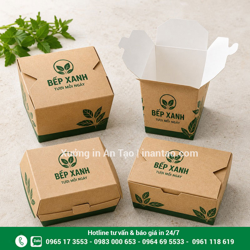 In hộp giấy Kraft theo yêu cầu cho thương hiệu thực phẩm Mẫu in hộp giấy Kraft đựng thực phẩm với khóa gài chắc chắn