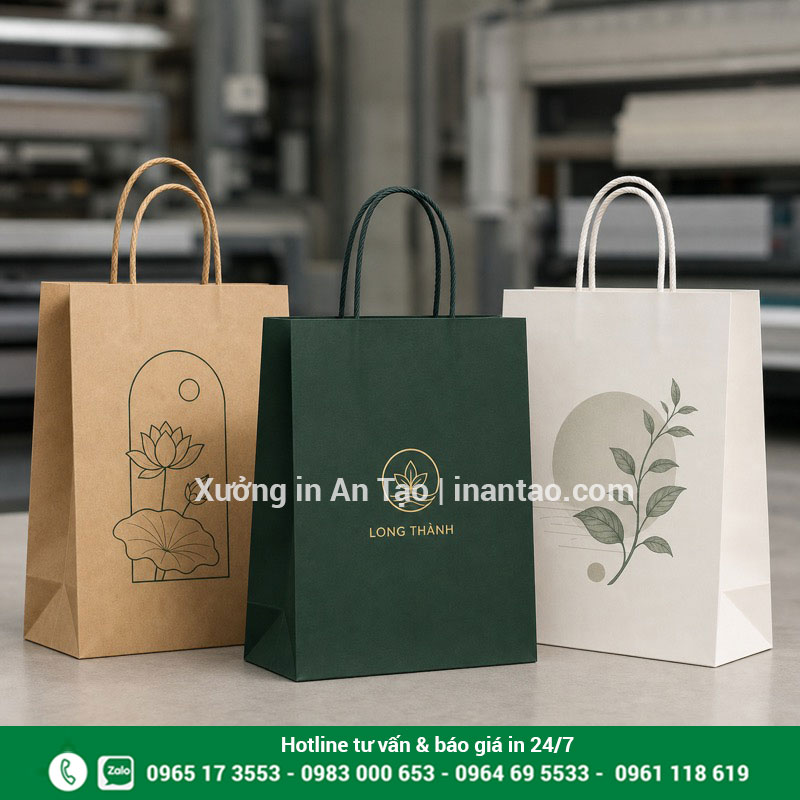 In túi giấy đẹp, đúng màu thương hiệu tại TP.HCM Mẫu in túi giấy theo yêu cầu hoàn thiện tại inlongthanh.com
