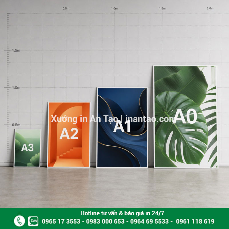 Kích thước in poster A3 đến A0 phổ biến So sánh kích thước in poster A3 A2 A1 A0 theo tỷ lệ thực tế