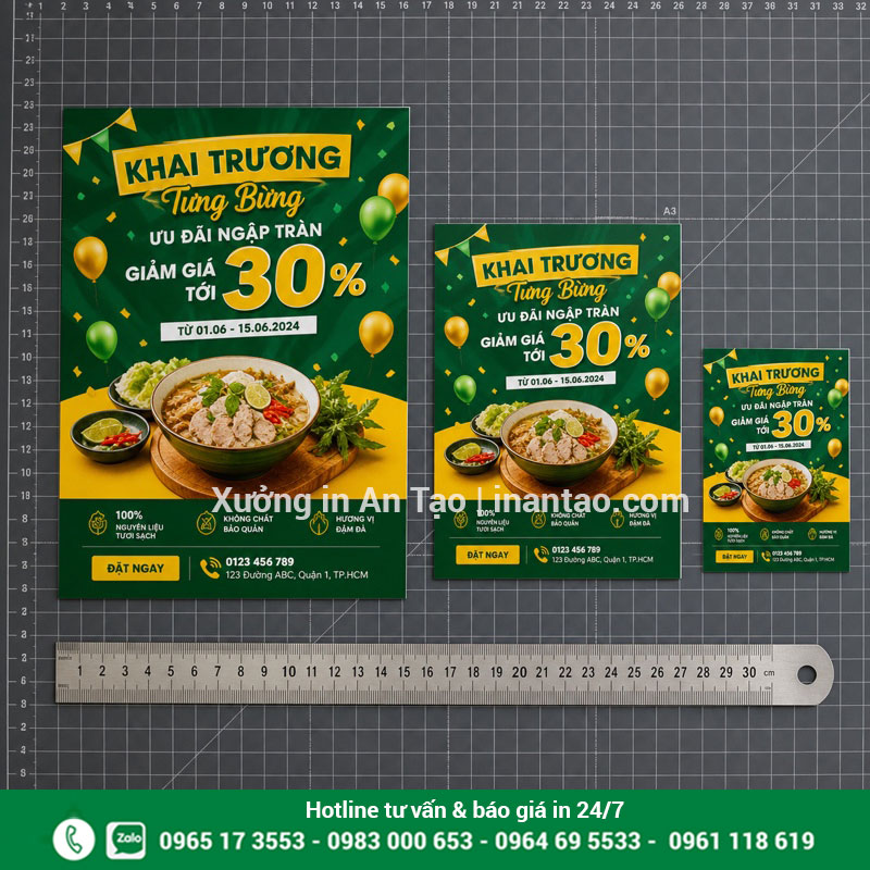 Kích thước in tờ rơi phổ biến So sánh kích thước tờ rơi A4 A5 A6 trên bàn cắt