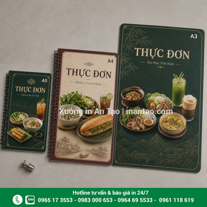 Chọn kích thước A5 A4 A3 và kiểu gáy menu nhựa Các kích thước và kiểu đóng gáy menu nhựa phổ biến