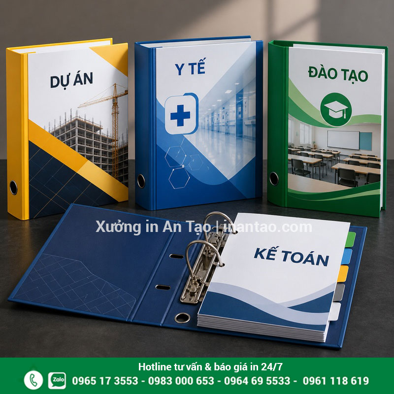 Mẫu bìa còng thiết kế theo từng ngành nghề Mẫu bìa còng cho dự án y tế đào tạo và kế toán