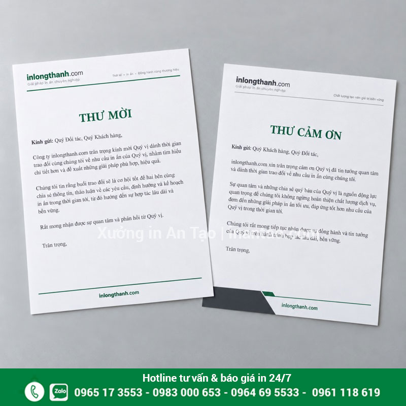 Thiết kế giấy tiêu đề theo mục đích sử dụng Hai mẫu giấy tiêu đề doanh nghiệp với bố cục thư mời và thư cảm ơn