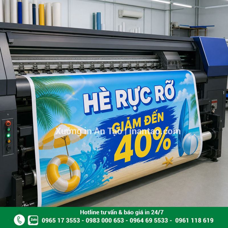 Quy trình in banner lấy liền tại xưởng Máy khổ lớn đang thực hiện đơn in banner lấy liền
