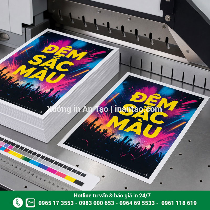 Quy trình kiểm tra và cắt in poster tại xưởng Kiểm màu và cắt thành phẩm trong quy trình in poster