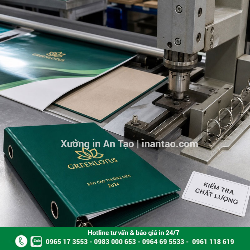 Quy trình sản xuất bìa còng kiểm tra chất lượng tại xưởng Công đoạn sản xuất bìa còng và lắp bộ còng kim loại tại xưởng
